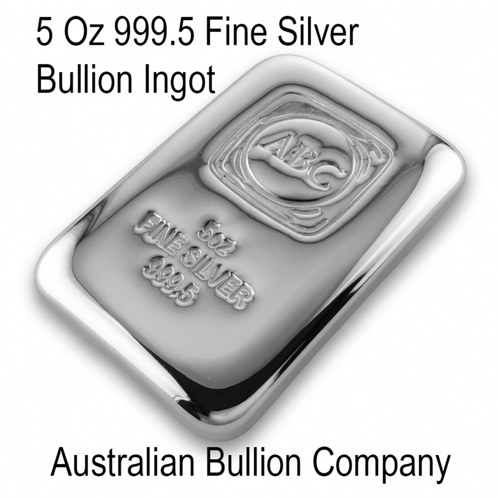5 Troy Oz 999.5 Fine Silver Bullion ABC Mint Certified Ingot Bar ABC Gift Pouch