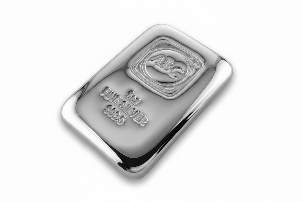 5 Troy Oz 999.5 Fine Silver Bullion ABC Mint Certified Ingot Bar ABC Gift Pouch
