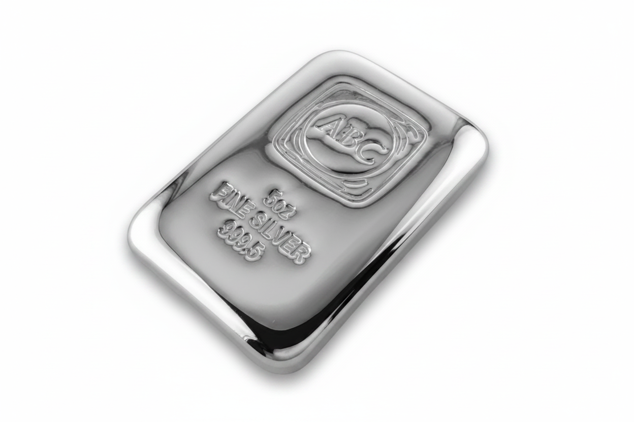 5 Troy Oz 999.5 Fine Silver Bullion ABC Mint Certified Ingot Bar ABC Gift Pouch