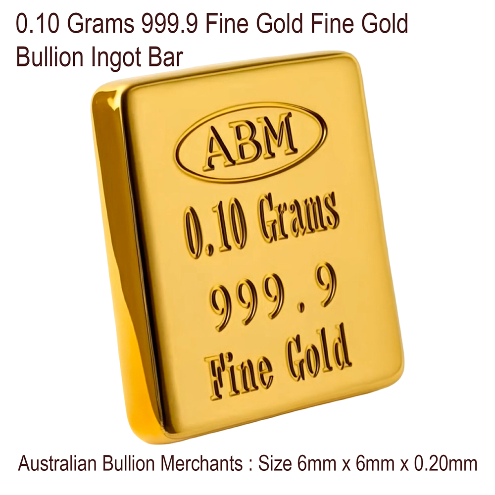 0.10 Grams 999.9 Fine Solid 24Kt Gold Certified Bullion Ingot Bar ABM Certifiers
