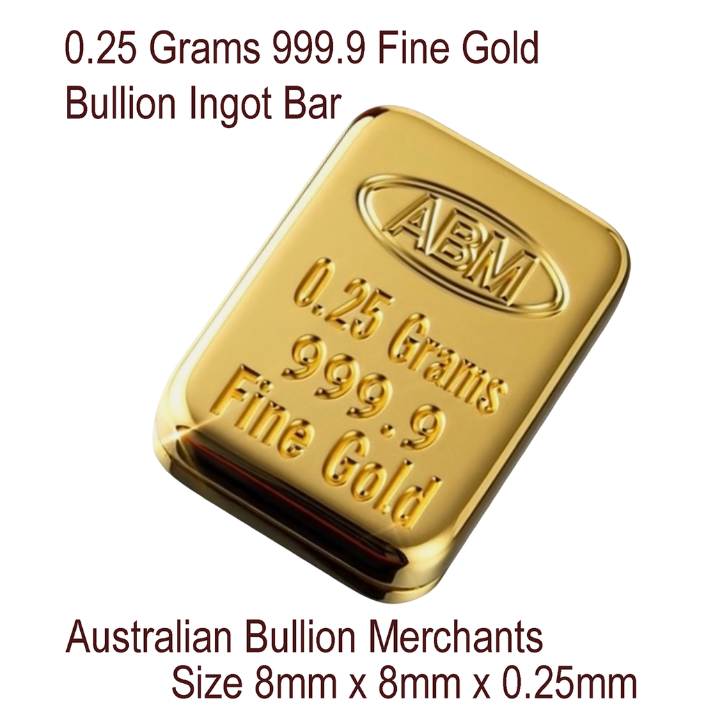 0.25 Grams 999.9 Fine Solid 24Kt Gold Certified Bullion Ingot Bar ABM Certifiers