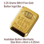 0.25 Grams 999.9 Fine Solid 24Kt Gold Certified Bullion Ingot Bar ABM Certifiers