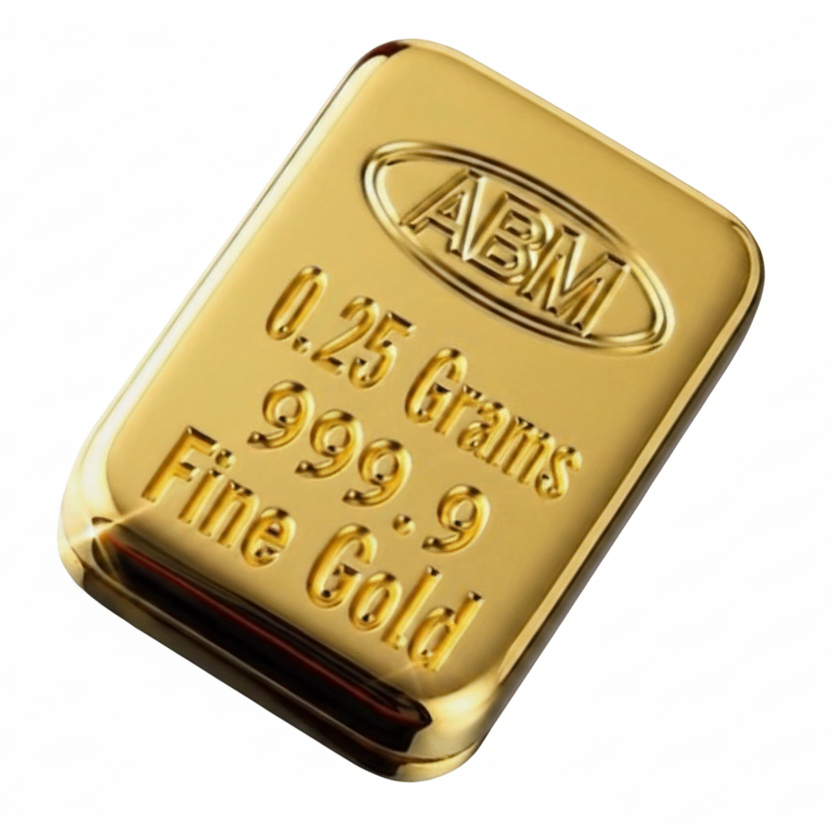 0.25 Grams 999.9 Fine Solid 24Kt Gold Certified Bullion Ingot Bar ABM Certifiers