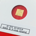 0.25 Grams 999.9 Fine Solid 24Kt Gold Certified Bullion Ingot Bar ABM Certifiers