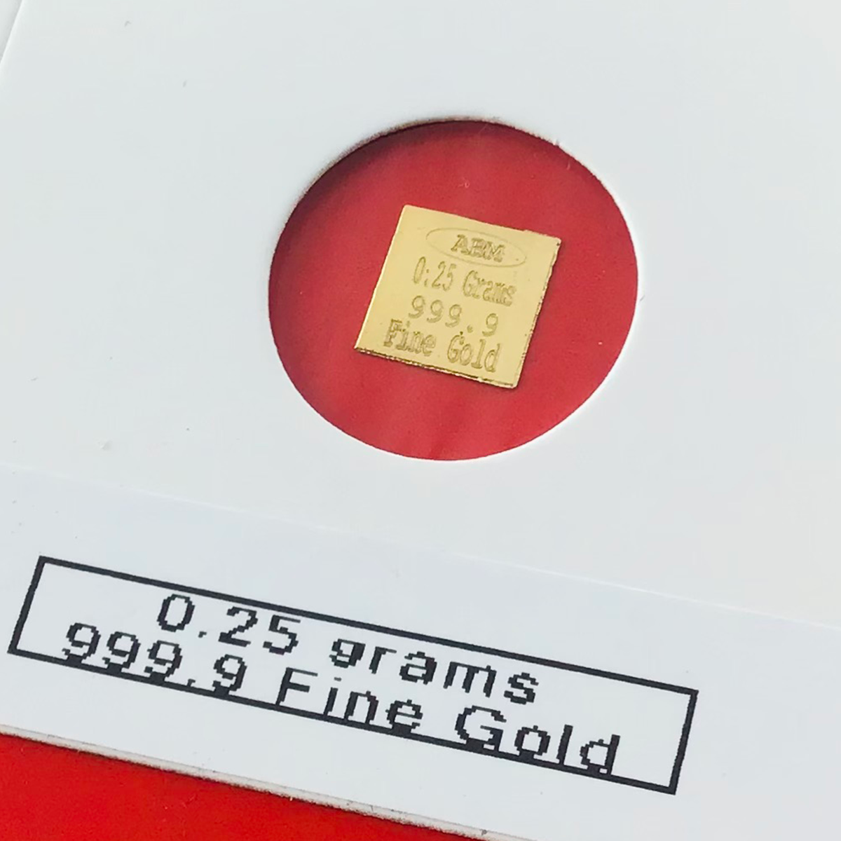 0.25 Grams 999.9 Fine Solid 24Kt Gold Certified Bullion Ingot Bar ABM Certifiers