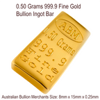 0.50 Grams 999.9 Fine Solid 24Kt Gold Certified Bullion Ingot Bar ABM Certifiers