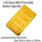 1.00 Grams 999.9 Fine Solid 24Kt Gold Certified Bullion Ingot Bar ABM Certifier
