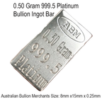 Platinum 0.50 Grams 999.5 Fine Solid Certified Bullion Ingot Bar ABM Certifiers