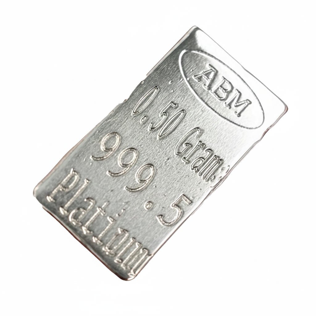 Platinum 0.50 Grams 999.5 Fine Solid Certified Bullion Ingot Bar ABM Certifiers