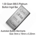 Platinum 1.00 Grams 999.5 Fine Solid Certified Bullion Ingot Bar ABM Certifiers