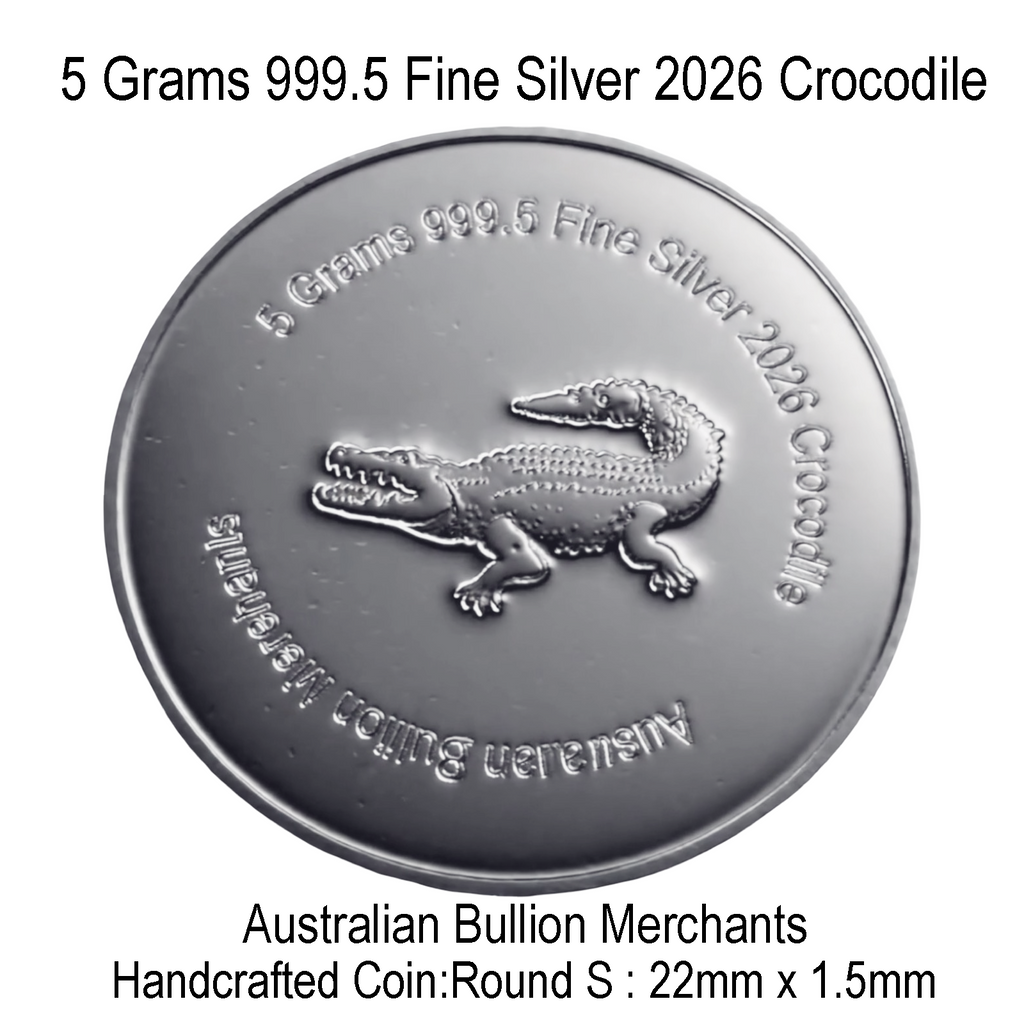 5 Grams 2026 Australian Crocodile 999.5 Silver Round Coin Bullion ABM Handmade