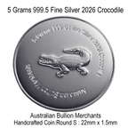 5 Grams 2026 Australian Crocodile 999.5 Silver Round Coin Bullion ABM Handmade