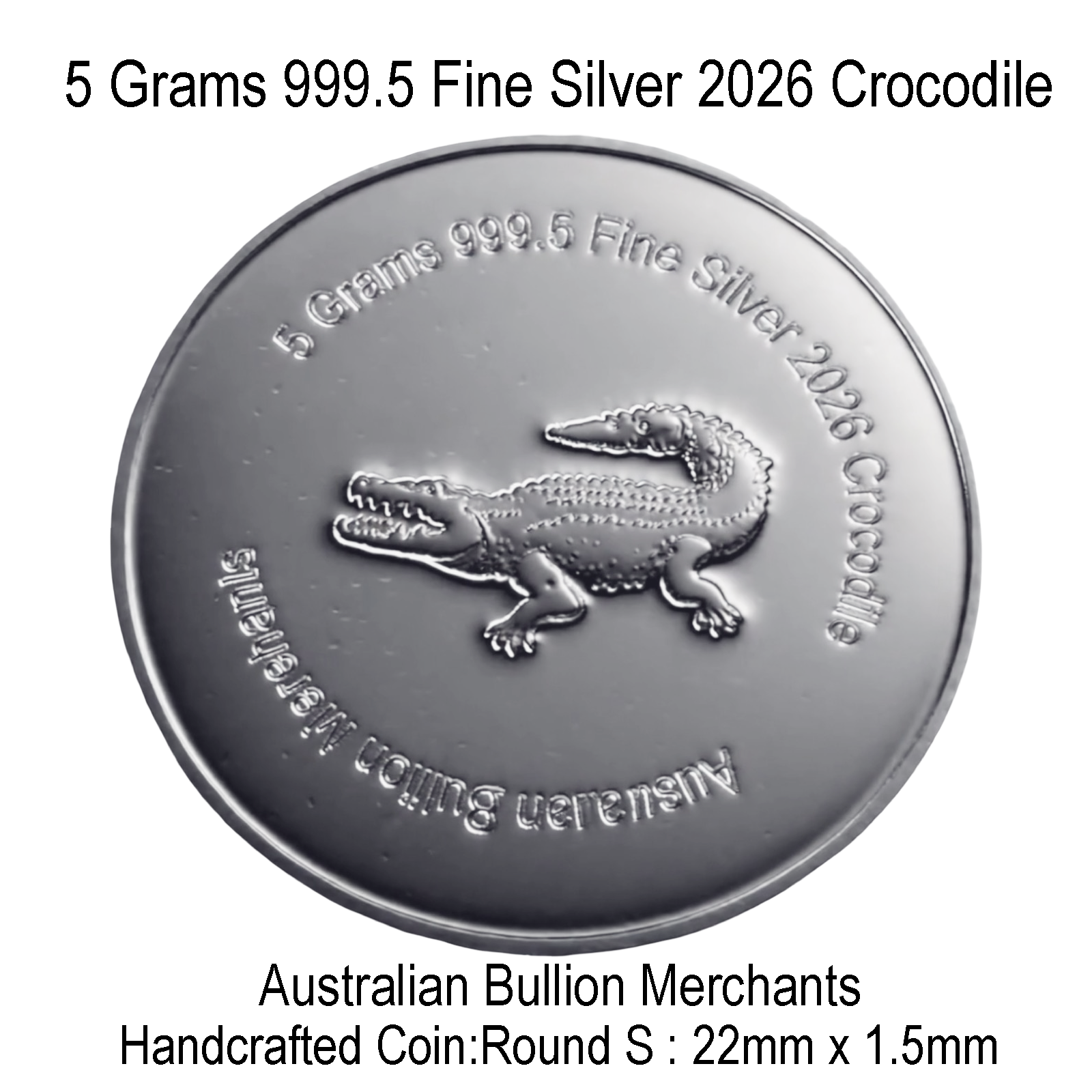 5 Grams 2026 Australian Crocodile 999.5 Silver Round Coin Bullion ABM Handmade