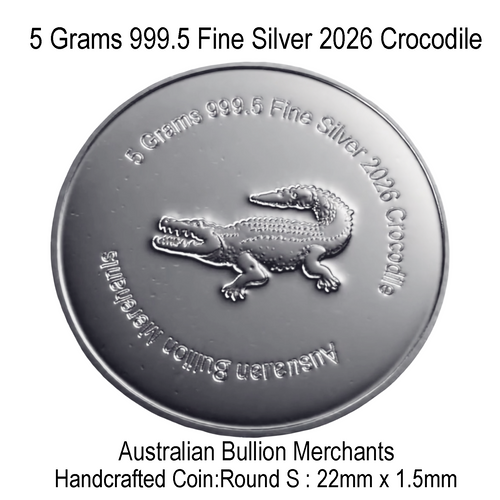 5 Grams 2026 Australian Crocodile 999.5 Silver Round Coin Bullion ABM Handmade