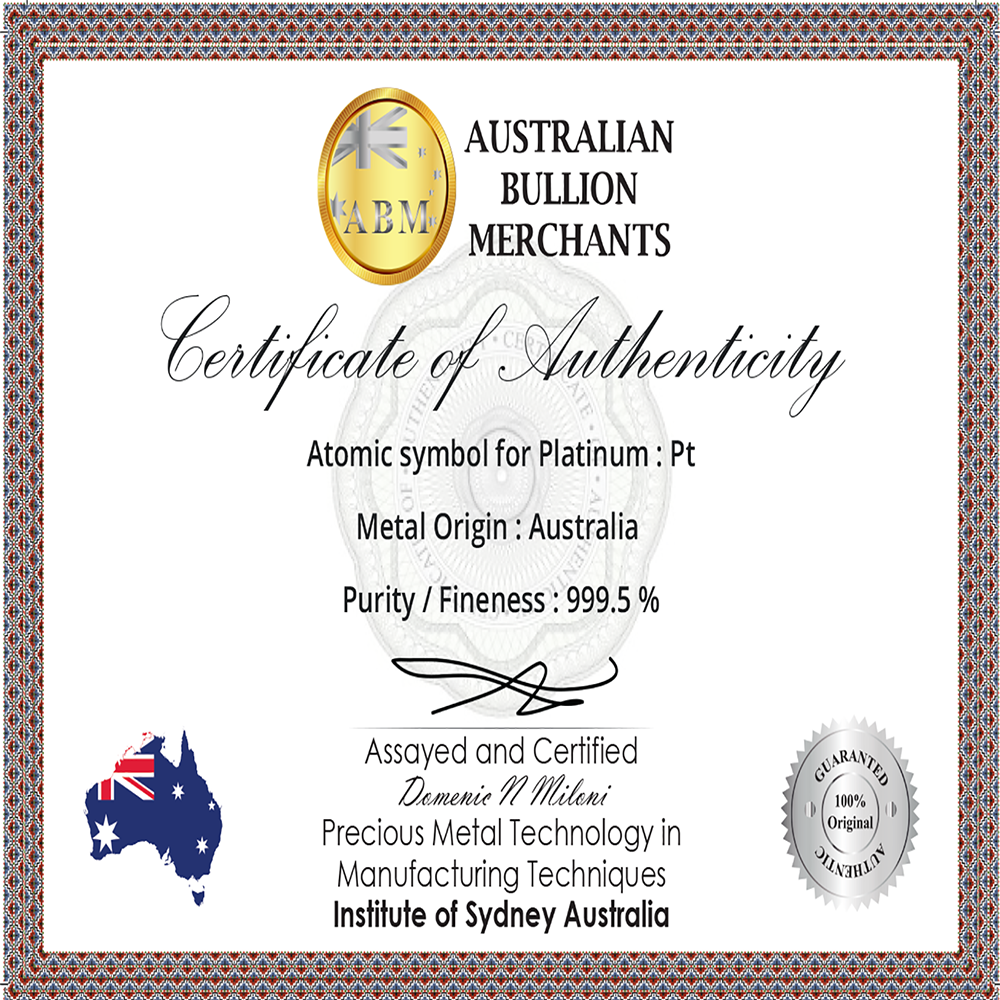 Platinum 1.00 Grams 999.5 Fine Solid Certified Bullion Ingot Bar ABM Certifiers