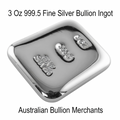 Silver Ingot 3 Troy Oz 999.5 Fine Certified Bullion Grade Bar Hand Poured