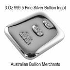 Silver Ingot 3 Troy Oz 999.5 Fine Certified Bullion Grade Bar Hand Poured