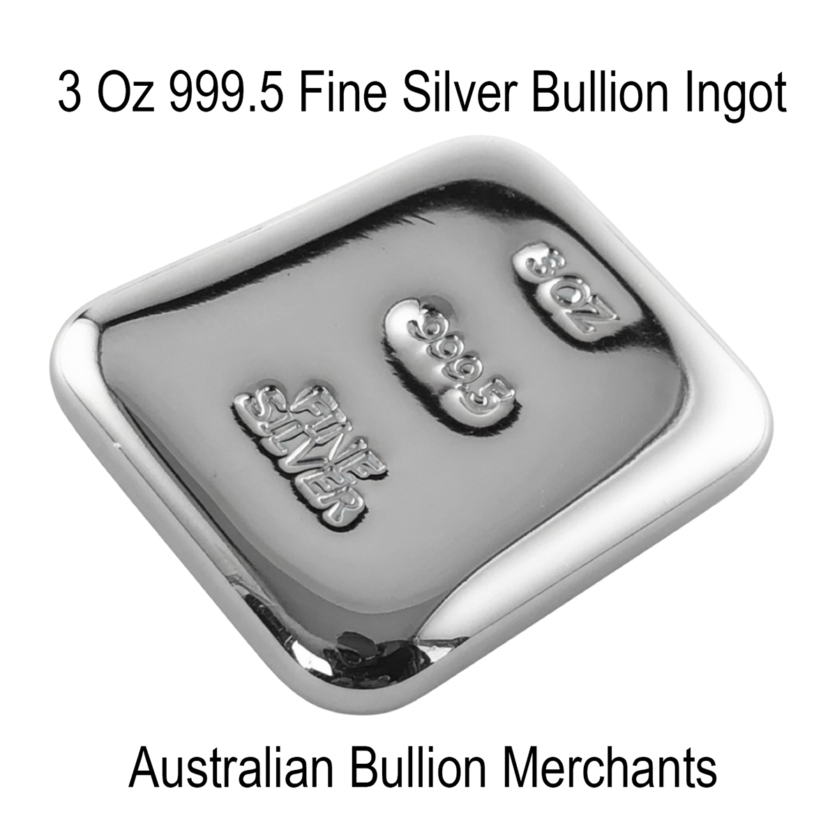 Silver Ingot 3 Troy Oz 999.5 Fine Certified Bullion Grade Bar Hand Poured