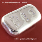 50 Grams 999.5 Fine Grade Silver Bullion Investor Quality Ingot Bar Hand Poured