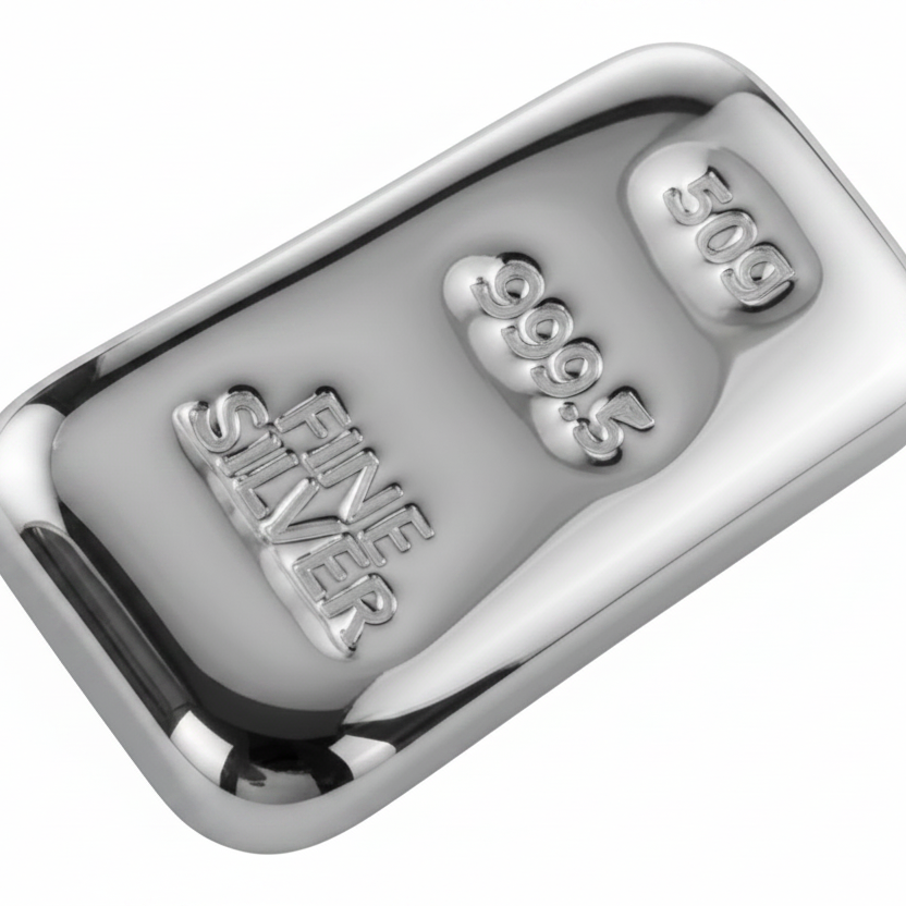 50 Grams 999.5 Fine Grade Silver Bullion Investor Quality Ingot Bar Hand Poured