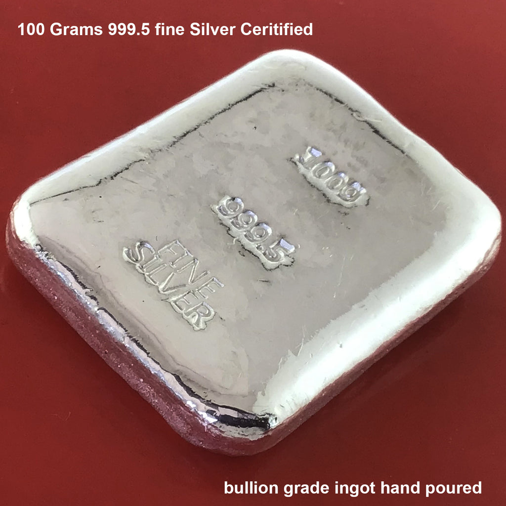100 gr 999.5 Fine Silver Certified Bullion Grade Ingot Bar Hand Poured
