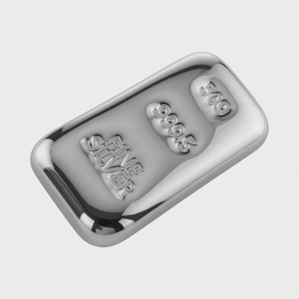 50 Grams 999.5 Fine Grade Silver Bullion Investor Quality Ingot Bar Hand Poured