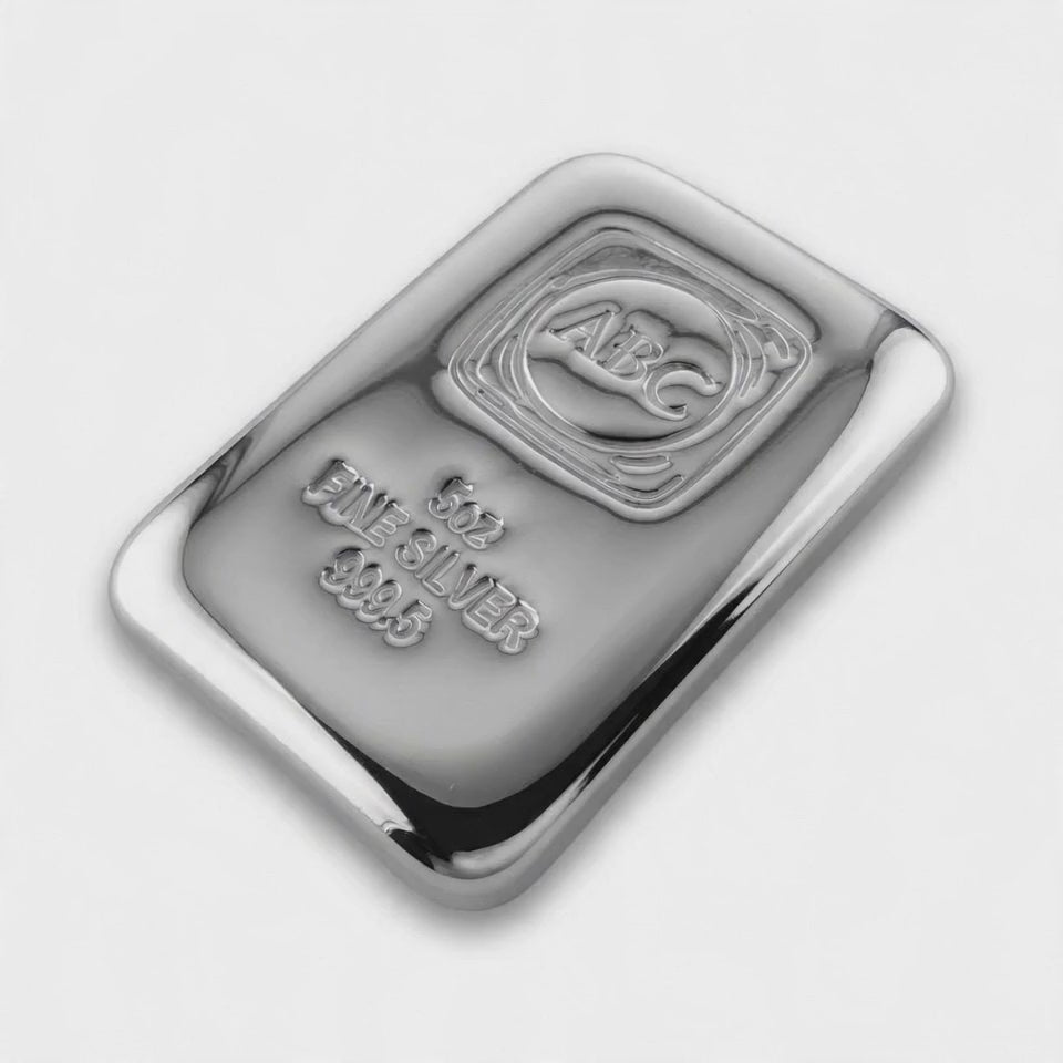 5 Troy Oz 999.5 Fine Silver Bullion ABC Mint Certified Ingot Bar ABC Gift Pouch