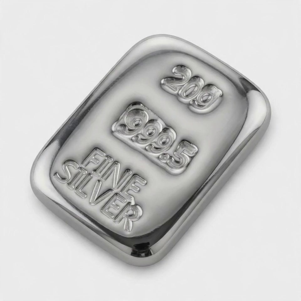 Silver  Bar 20 gram 999.5 Fine Certified Bullion Grade Ingot Hand Poured